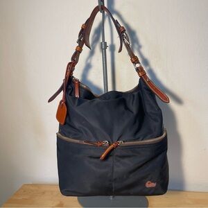 Dooney & Bourke Dillen Black Nylon Hobo Bag Pink Lining Shoulder Purse